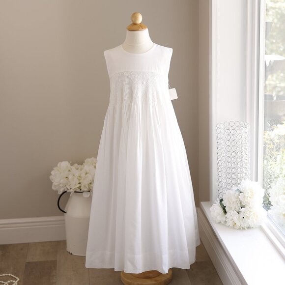 Strasburg Dress White Smocked Size 8 Sleeveless Special Occasion Flower Girl - Picture 1 of 7